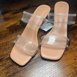Elegant Beige Sandals with Clear Straps
